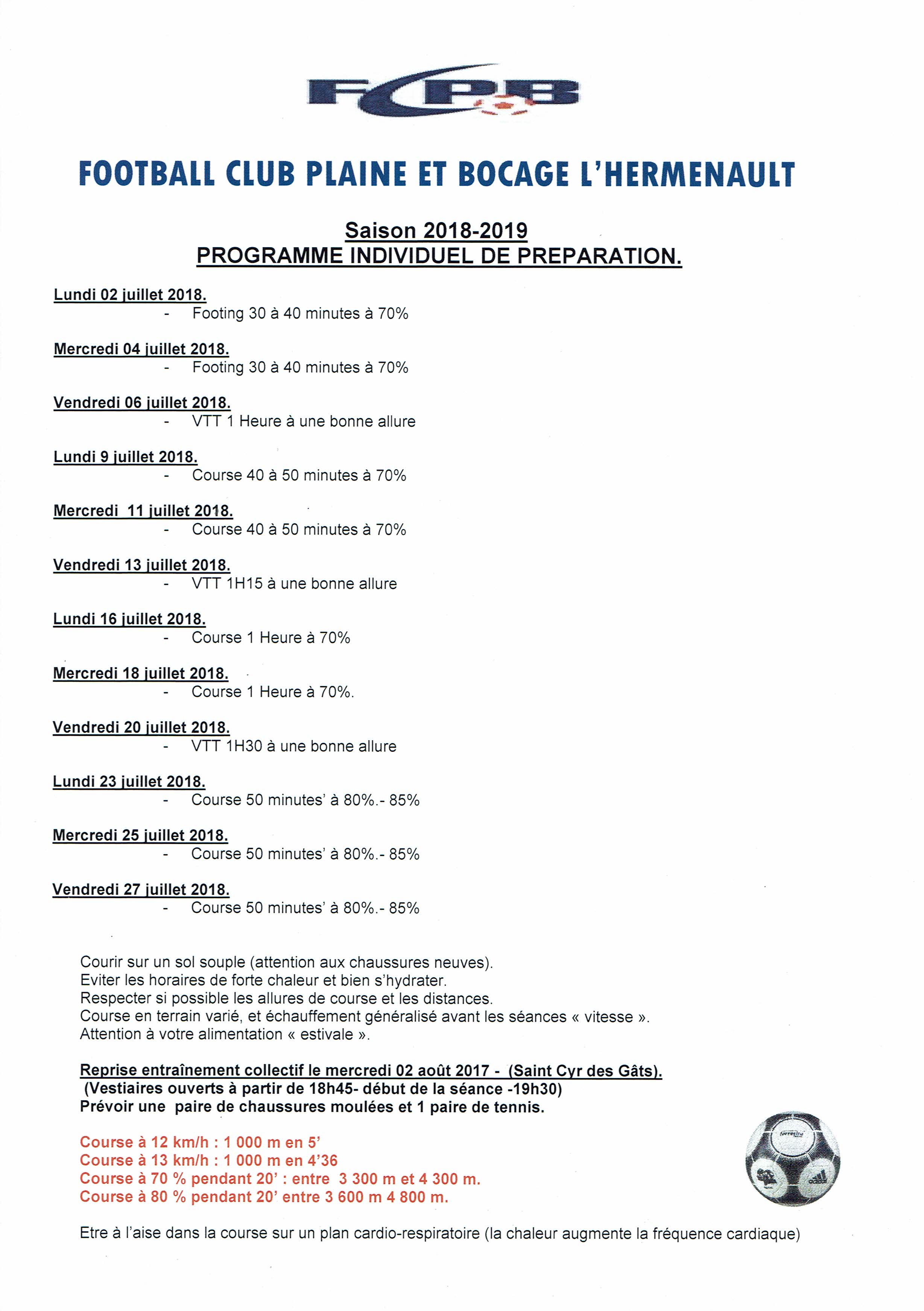 Actualité - Plannings De Reprise - Club Football FCPB L'Hermenault - Footeo